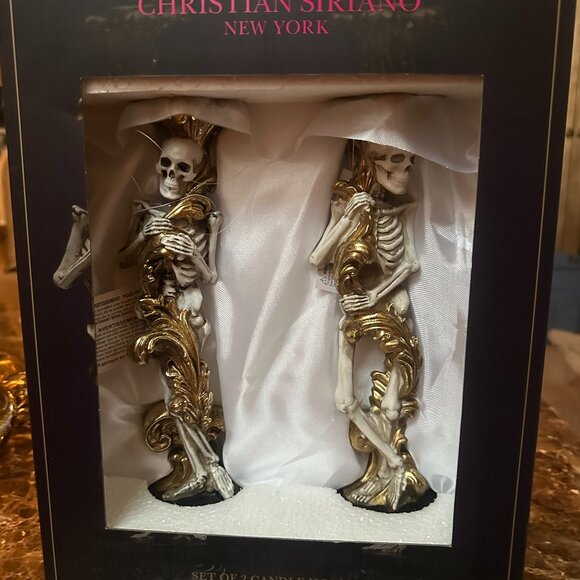 🎃 Spooky Skeleton Candle Holders – Christian Siriano Set of 2 - Picture 1 of 3